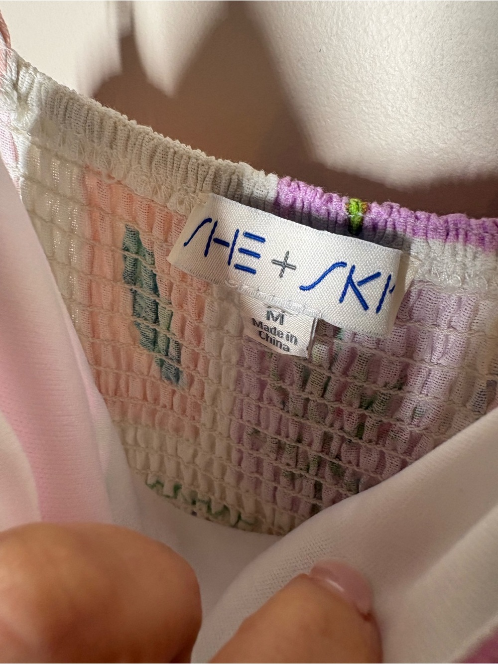 {NWT} She + Sky White Sundress with Pink, Green & Blue Print Medium - Picture 7 of 9